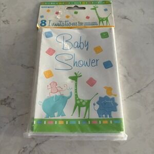 Baby Shower Animal Pastel Invitations with Envelopes -‎ 8 Pack By Unique